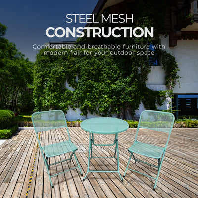 Four Seasons Courtyard Padova Foldable 3 Piece Steel Bistro Dining Set, Blue - VMInnovations