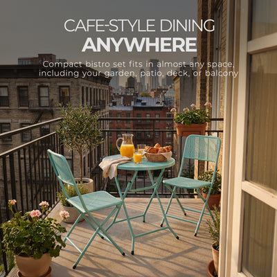 Four Seasons Courtyard Padova Foldable 3 Piece Steel Bistro Dining Set, Blue - VMInnovations