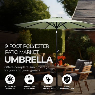 Four Seasons Courtyard 9' Round Polyester Patio Market Umbrella, Seafoam Green