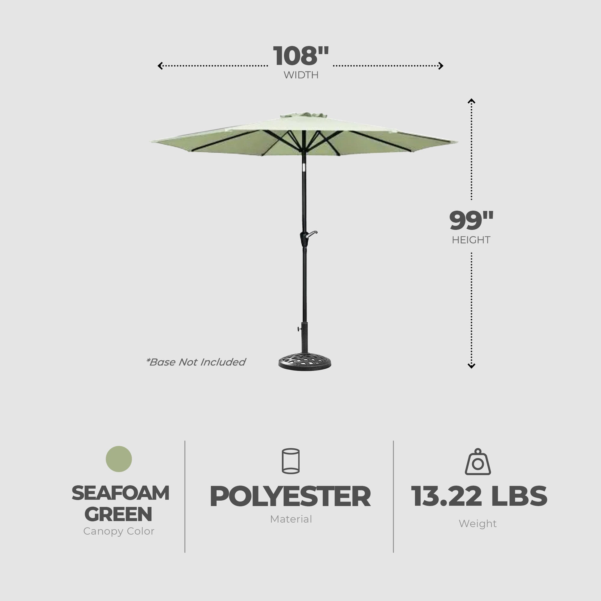 Four Seasons Courtyard 9' Round Polyester Patio Market Umbrella, Seafoam Green - VMInnovations