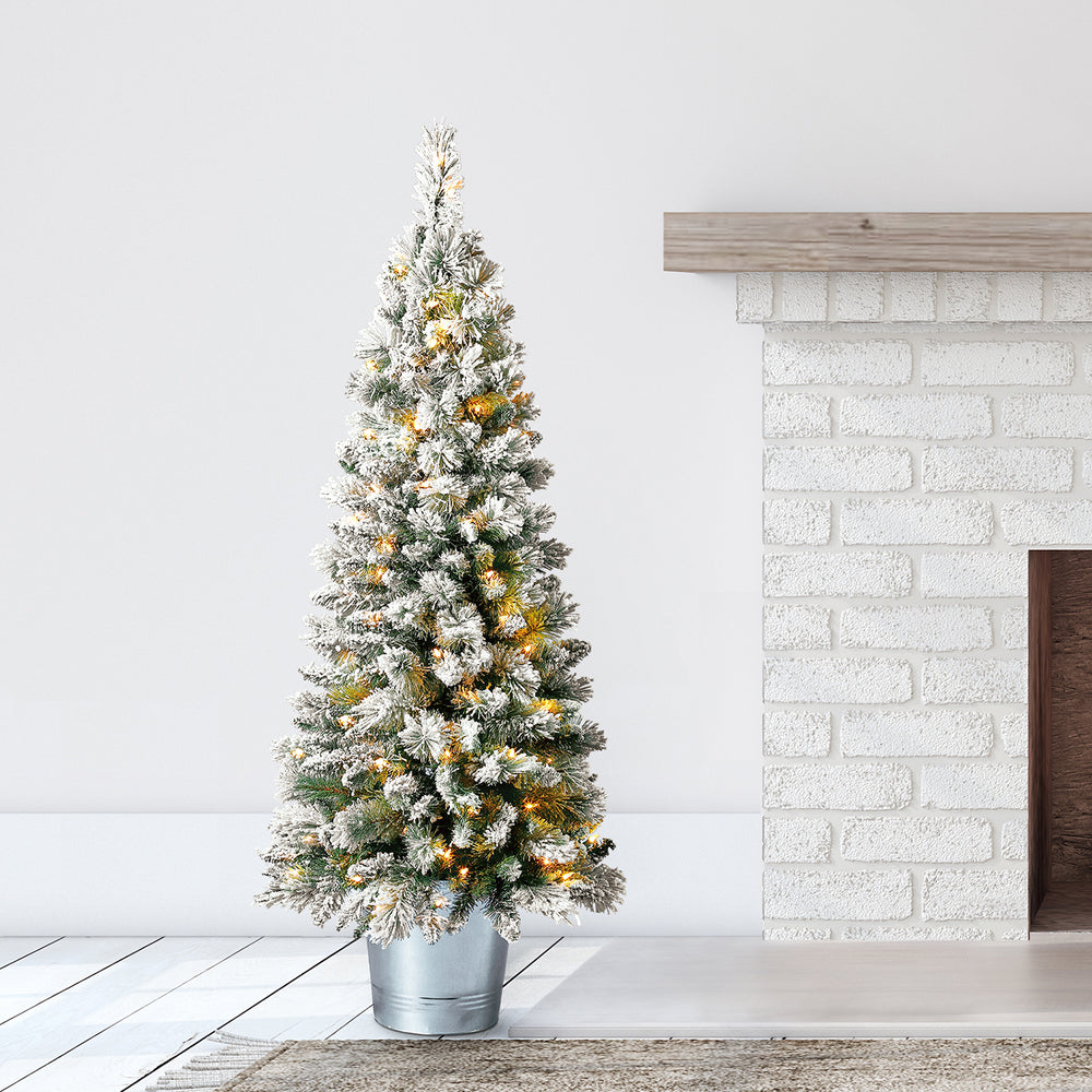 Home Heritage Entryway Pot 4.5' Artificial Prelit Christmas Tree w/ Metal Base - VMInnovations
