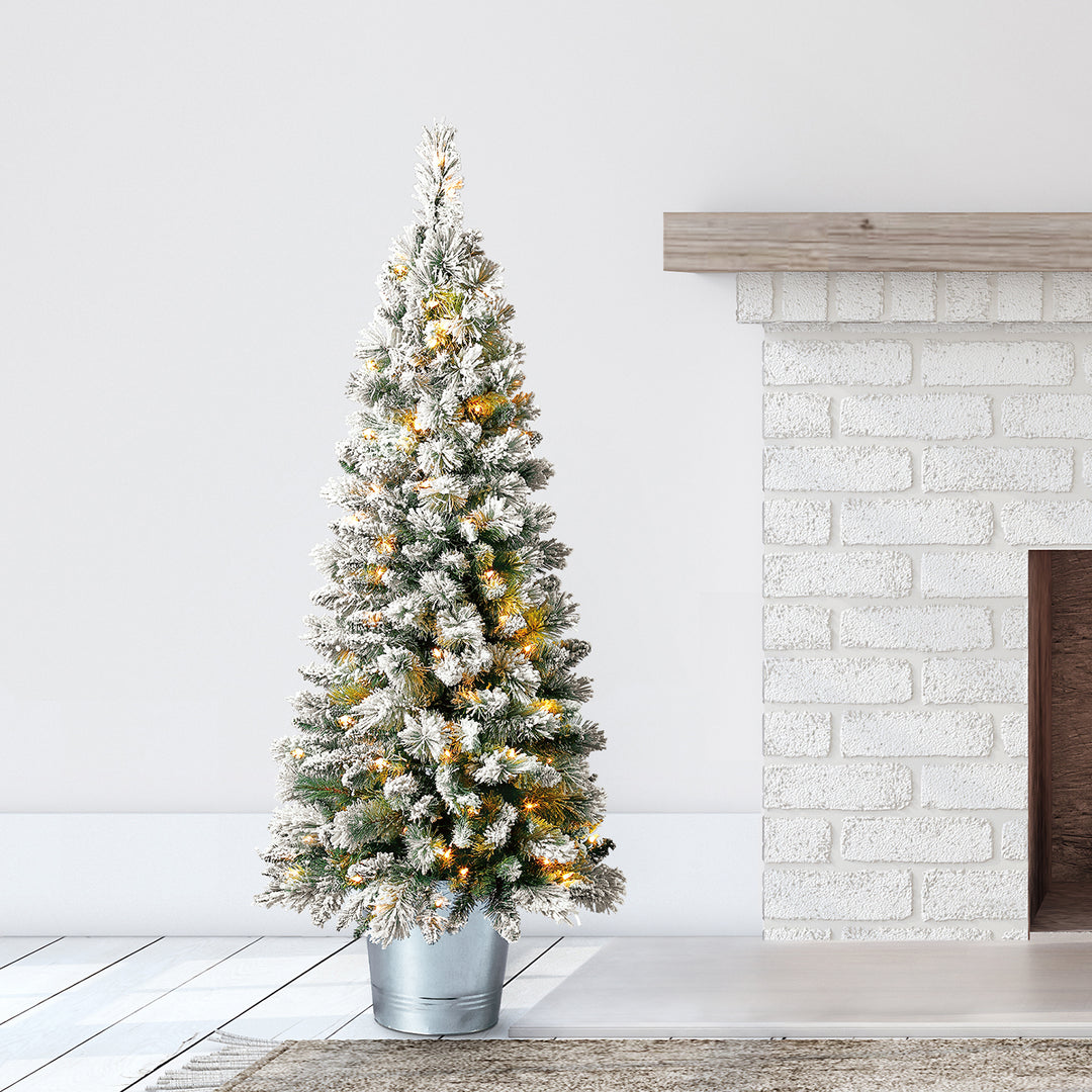 Home Heritage Entryway Pot 4.5' Artificial Prelit Christmas Tree w/ Metal Base - VMInnovations