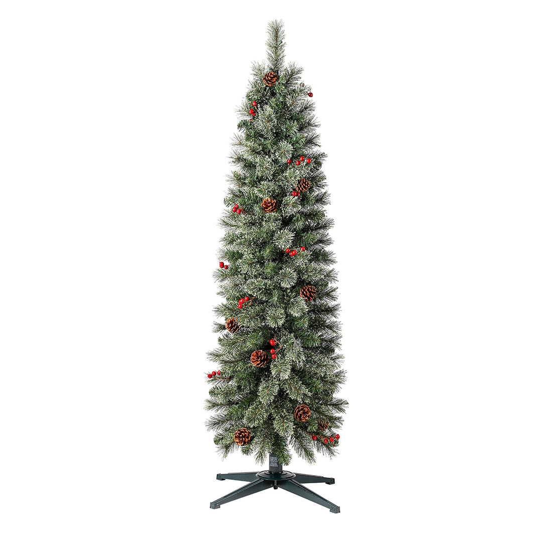 Home Heritage 5ft Stanley Cashmere Tree w/ Lights, Pinecone and Red Berry (Used) - VMInnovations