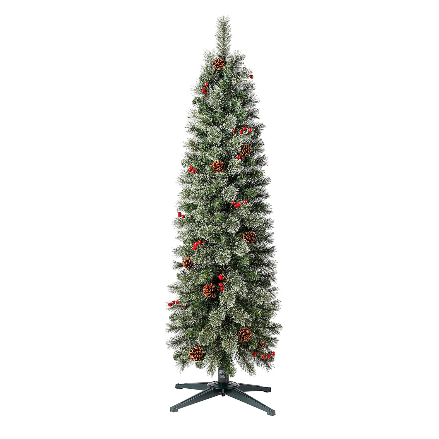 Home Heritage 5ft Stanley Cashmere Tree w/ Clear Lights, Pinecone, and Red Berry (Refurbished)
