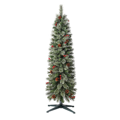 Home Heritage 5ft Stanley Cashmere Tree w/ Clear Lights, Pinecone, and Red Berry (Refurbished)
