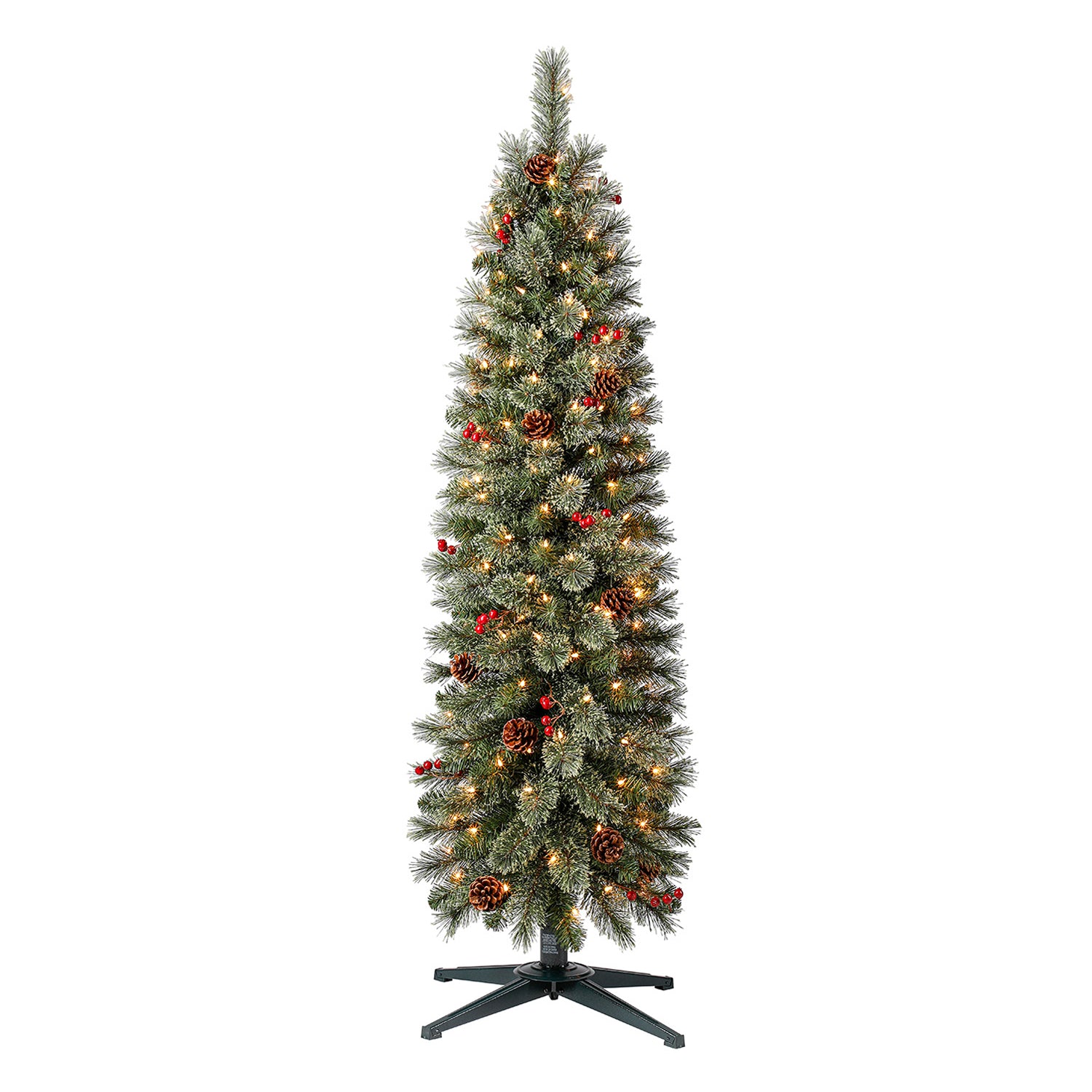Home Heritage 5ft Stanley Cashmere Tree w/ Lights, Pinecone and Red Berry (Used) - VMInnovations