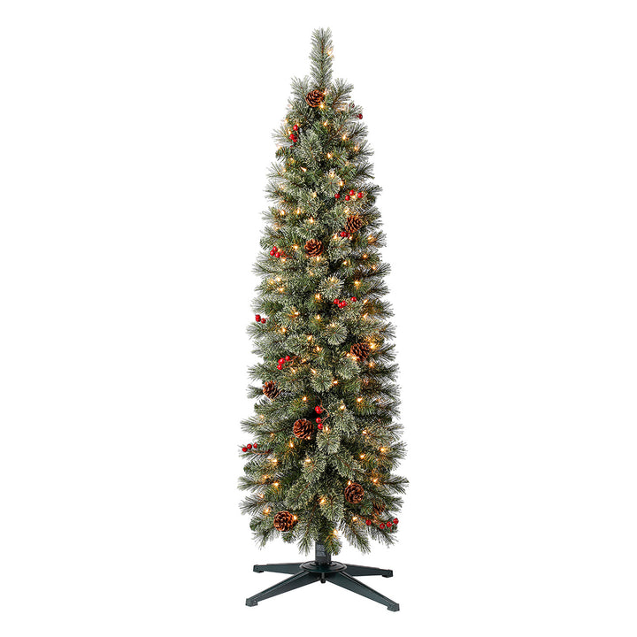 Home Heritage 5ft Stanley Cashmere Tree w/ Lights, Pinecone and Red Berry (Used) - VMInnovations