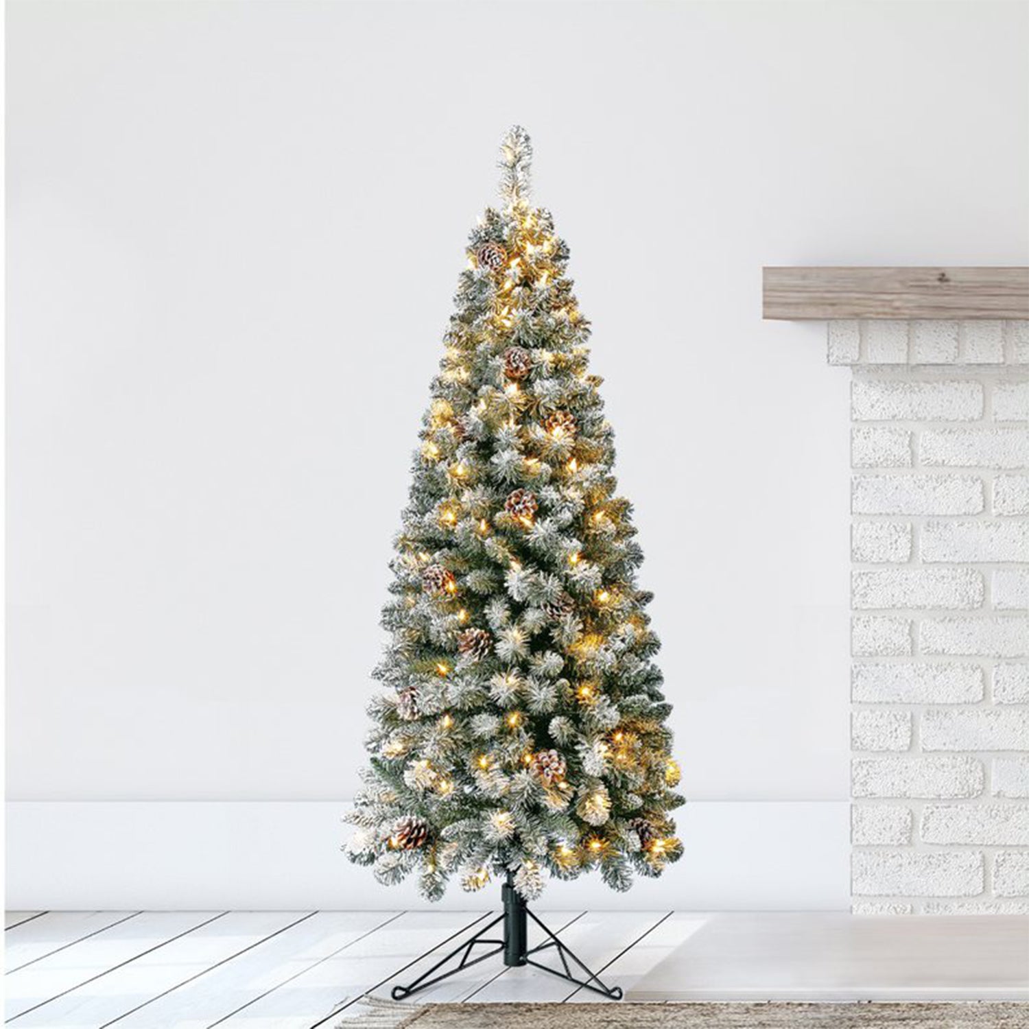 Home Heritage Corner 5' Flocked 100 LED Pre-Lit Artificial Christmas Tree, Green