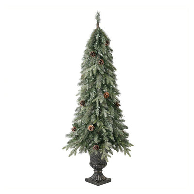 Home Heritage Entryway Pot Pine 5' Artificial Prelit Christmas Tree w/ Pinecones