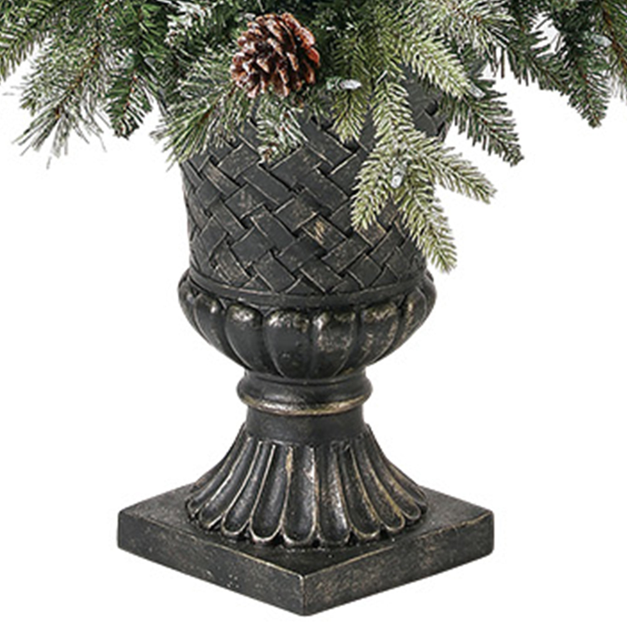 Home Heritage Entryway Pot Pine 5' Artificial Prelit Christmas Tree w/ Pinecones