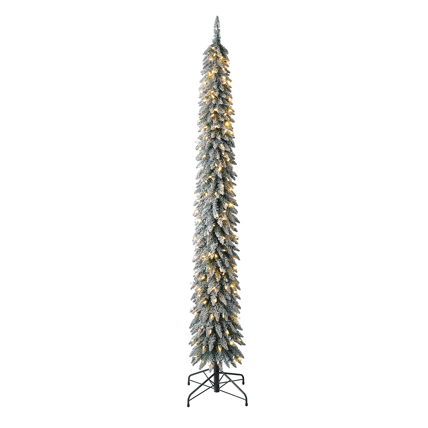 Home Heritage Albert 7' Flocked Pencil 200 LED Pre-Lit Artificial Christmas Tree