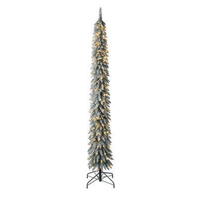 Home Heritage Albert 7' Flocked Pencil 200 LED Pre-Lit Artificial Christmas Tree