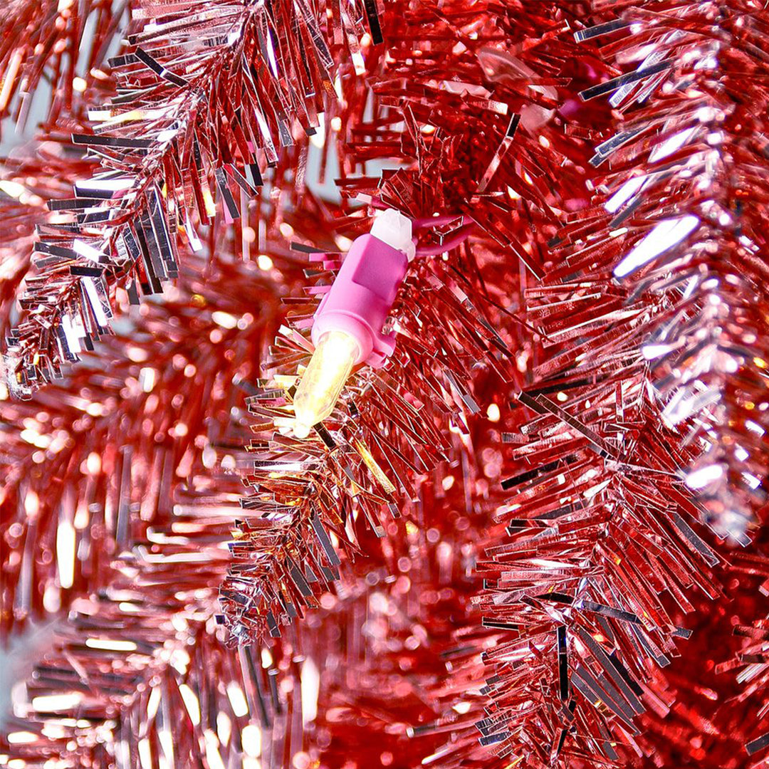 Home Heritage Tinsel 7' Pencil 150 LED Pre-Lit Artificial Christmas Tree, Pink - VMInnovations