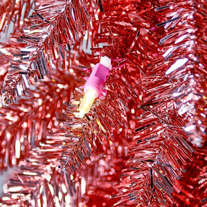 Home Heritage Tinsel 7' Pencil 150 LED Pre-Lit Artificial Christmas Tree, Pink - VMInnovations