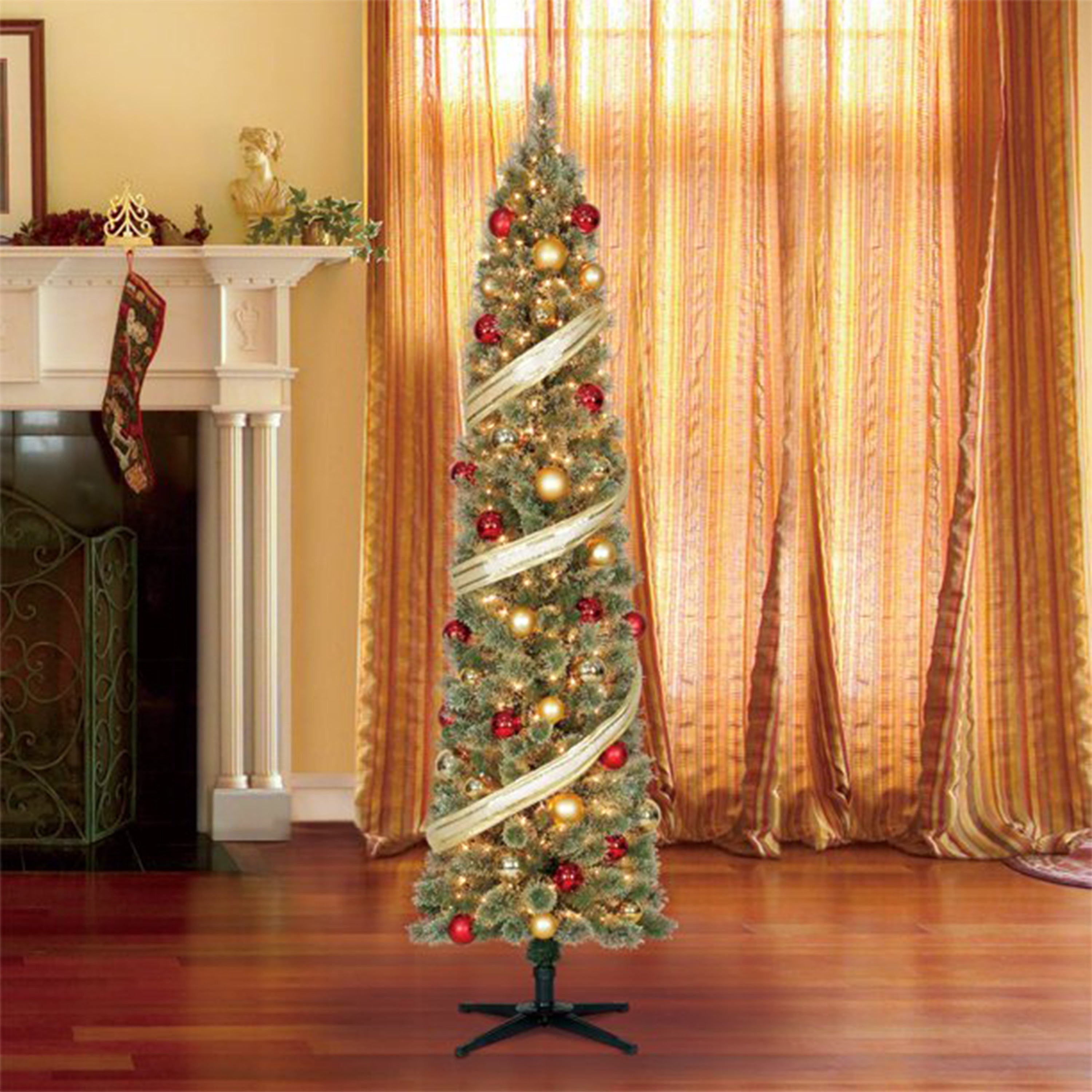 Home Heritage Stanley 7' Prelit Slim Pencil Artificial Holiday Tree, (2 Pack)