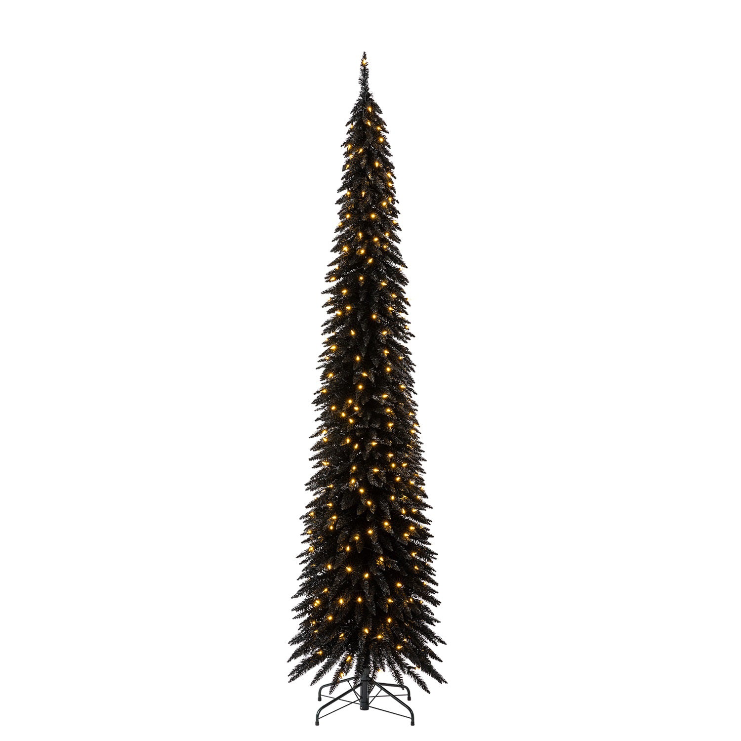 Evergreen Classics 9 Ft Black Pencil Pine Christmas Tree, LED Lights (For Parts)