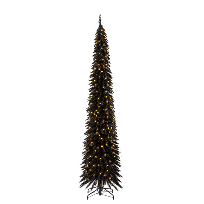 Evergreen Classics 9 Ft Black Pencil Pine Christmas Tree, LED Lights (For Parts)