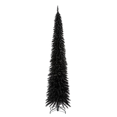 Evergreen Classics 9 Ft Black Pencil Pine Christmas Tree, LED Lights (For Parts)