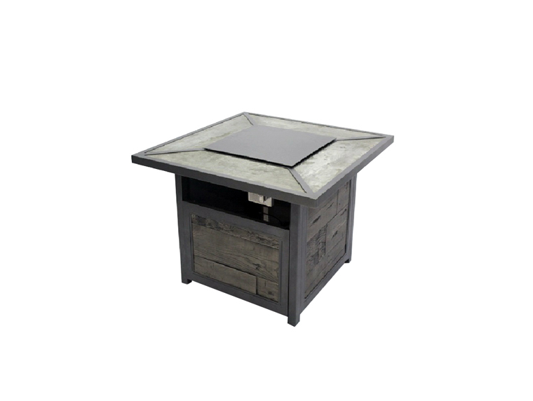 Patio Master Evanston Square Gas Fire Pit with Steel Cover & Faux Wood Tile Top - VMInnovations