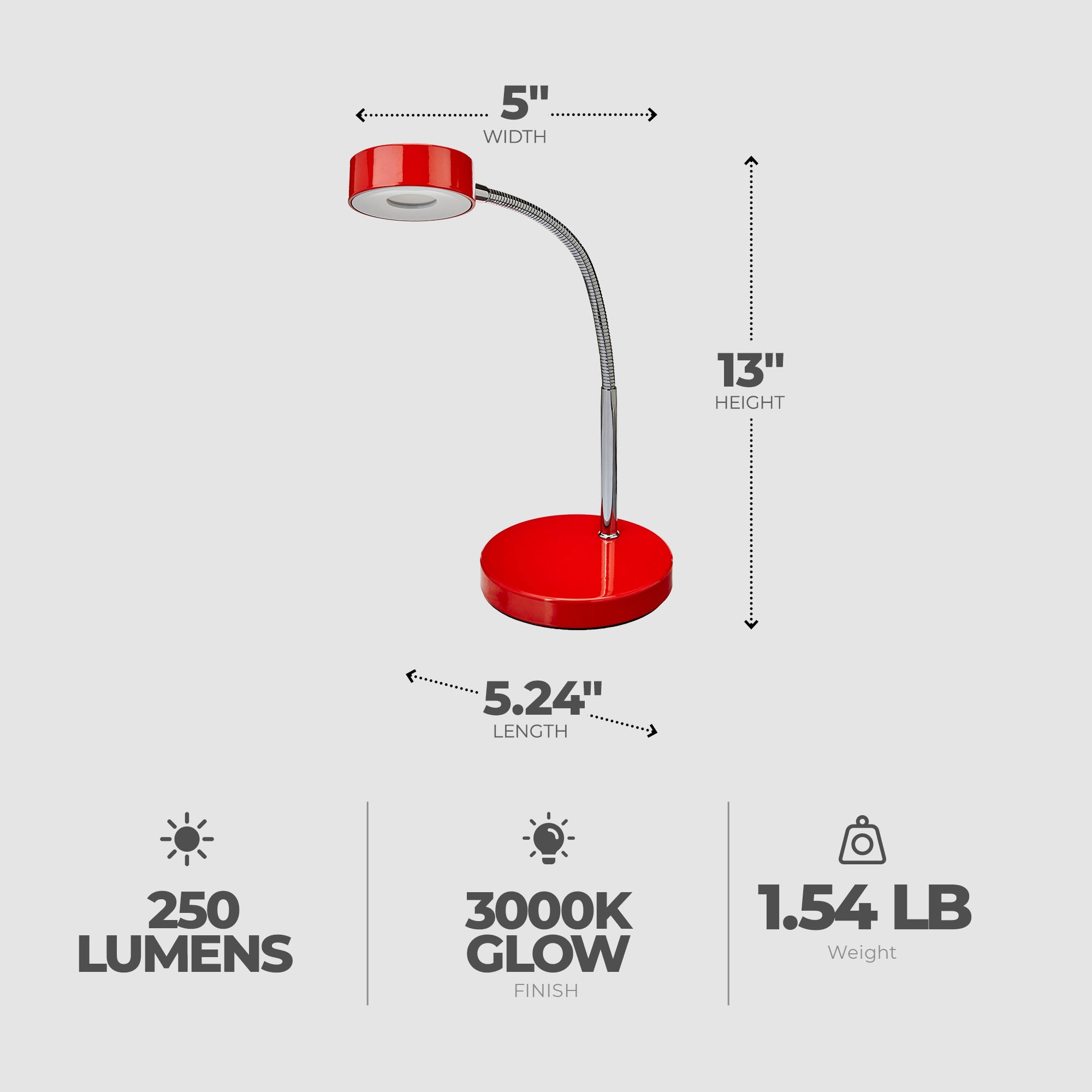 Globe Electric 15.75 x 5 x 52.4" LED Integrated Goose Neck Desk Lamp, Red (Used) - VMInnovations