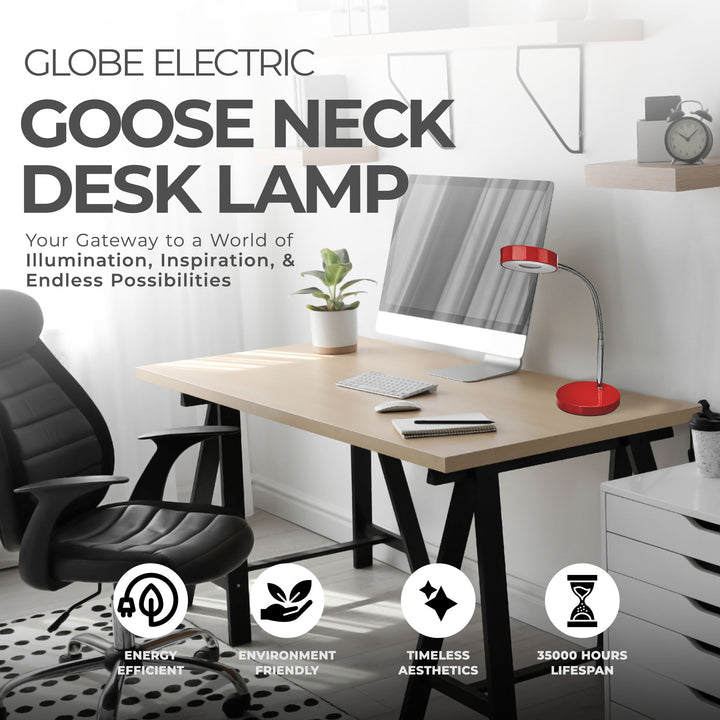 Globe 15.75 x 5 x 52.4 Inches LED Integrated Goose Neck Desk Lamp, Red(Open Box) - VMInnovations