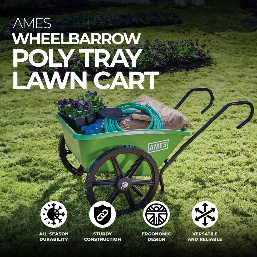 Ames 5 Cubic Feet Handle Wheelbarrow Poly Tray Lawn Cart, Green (Open Box)