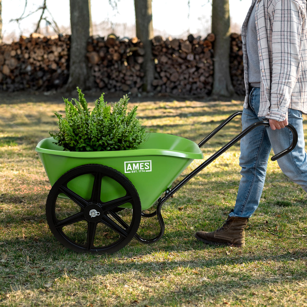 Ames 5 Cubic Feet Handle Wheelbarrow Poly Tray Lawn Cart, Green (Open Box)