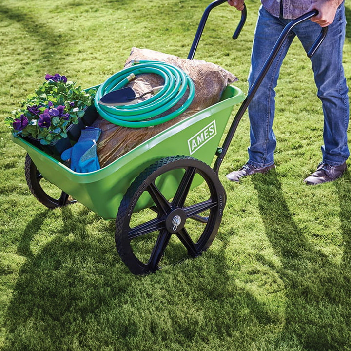 Ames 5 Cubic Feet Handle Wheelbarrow Poly Tray Lawn Cart, Green (Open Box)