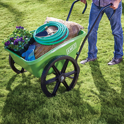Ames 5 Cubic Feet Total Control Handle Wheelbarrow Poly Tray Lawn Cart, Green - VMInnovations