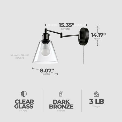 Globe Electric 10W LED Plug In Wall Sconce Clear Glass Shade & 6' Cord(Open Box)