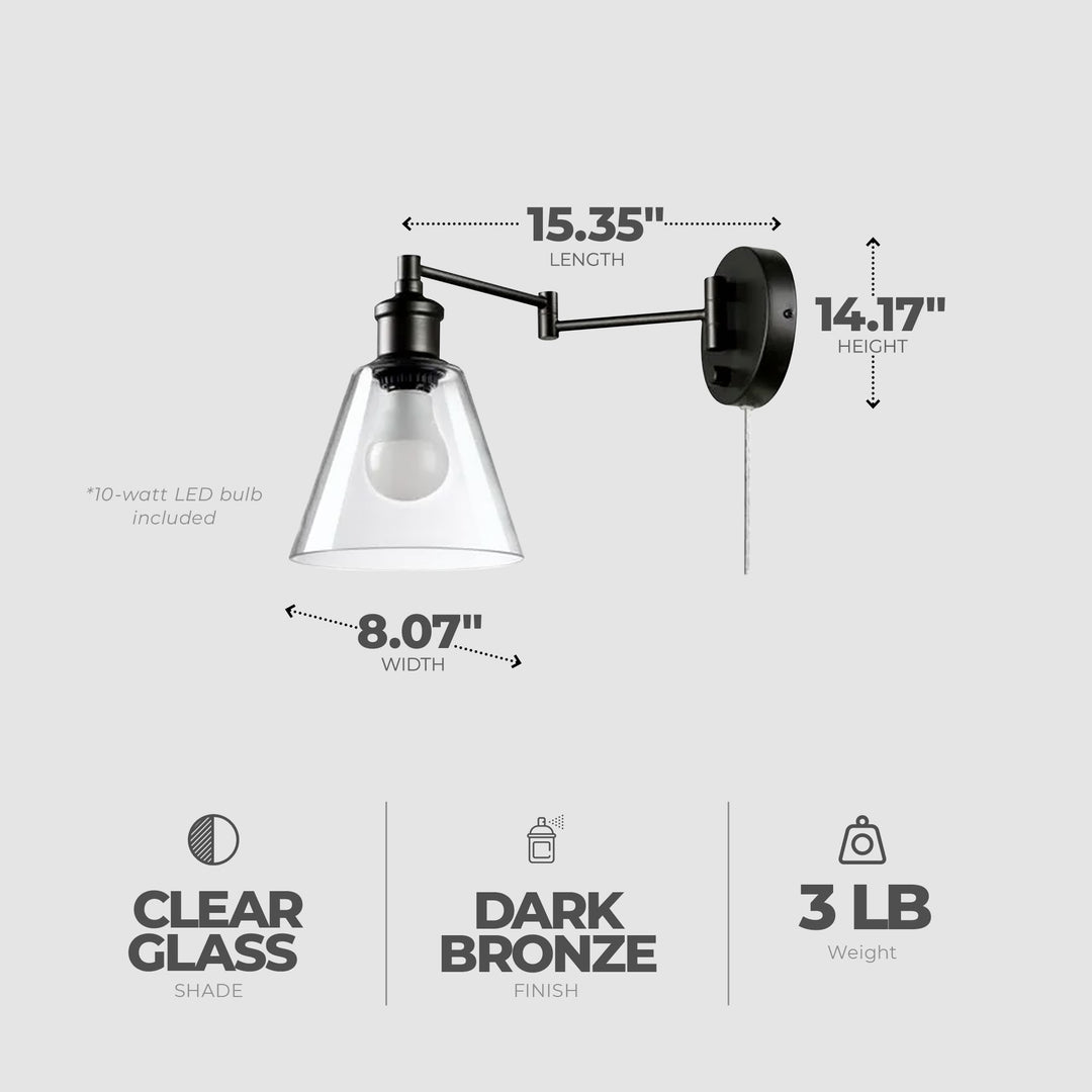 Globe Electric 10W LED Plug In Wall Sconce Clear Glass Shade & 6' Cord(Open Box)
