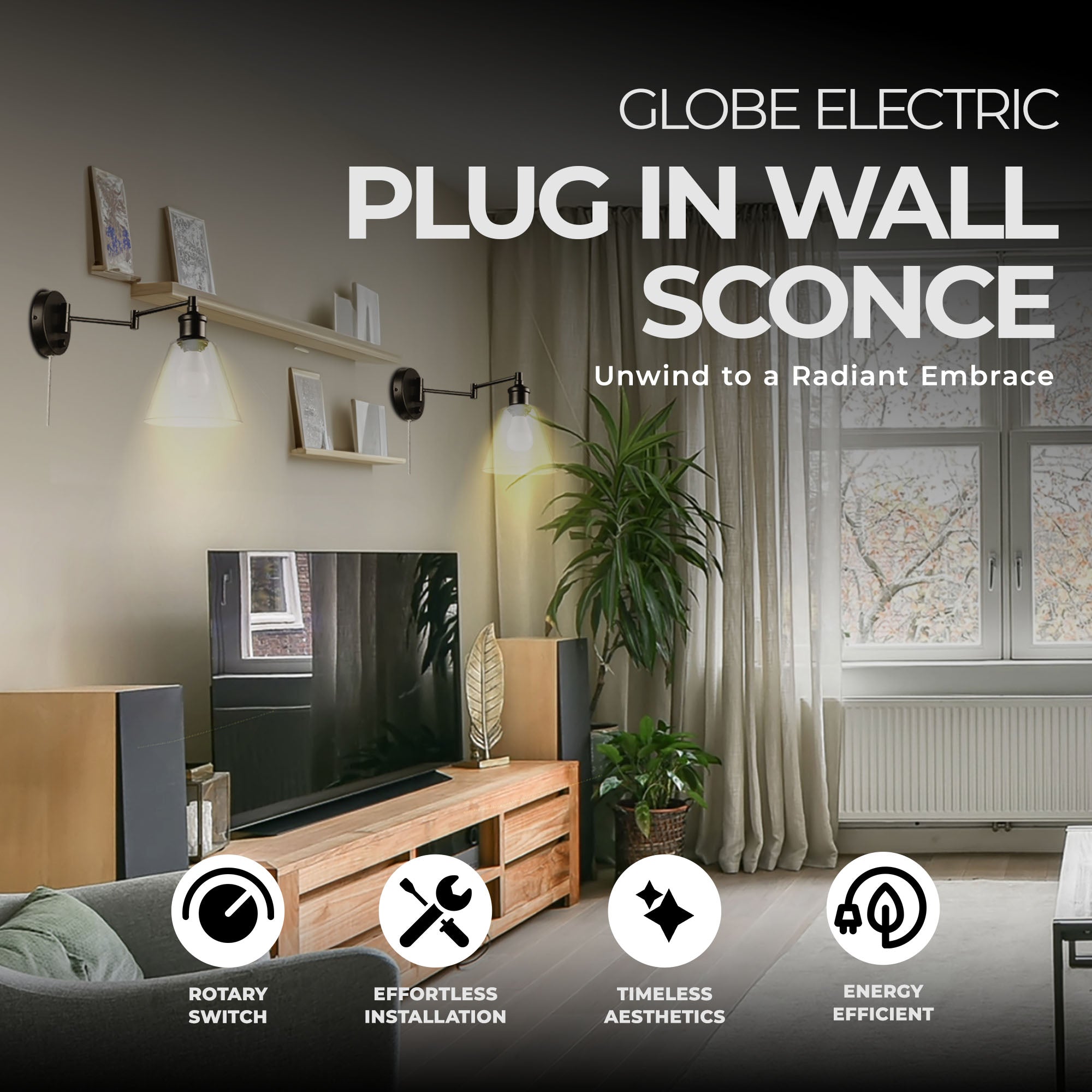 Globe Electric 10W LED Plug In Wall Sconce Clear Glass Shade & 6' Cord, Bronze - VMInnovations