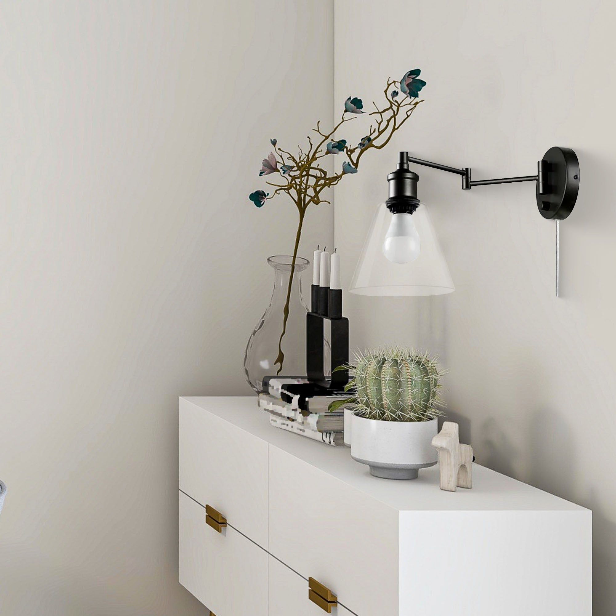 Globe Electric 10W LED Plug In Wall Sconce Clear Glass Shade & 6' Cord, Bronze - VMInnovations