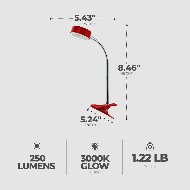 Globe Electric 8.46" 5W 250 Lumens LED Integrated Goose Neck Clip Lamp,Red(Used)