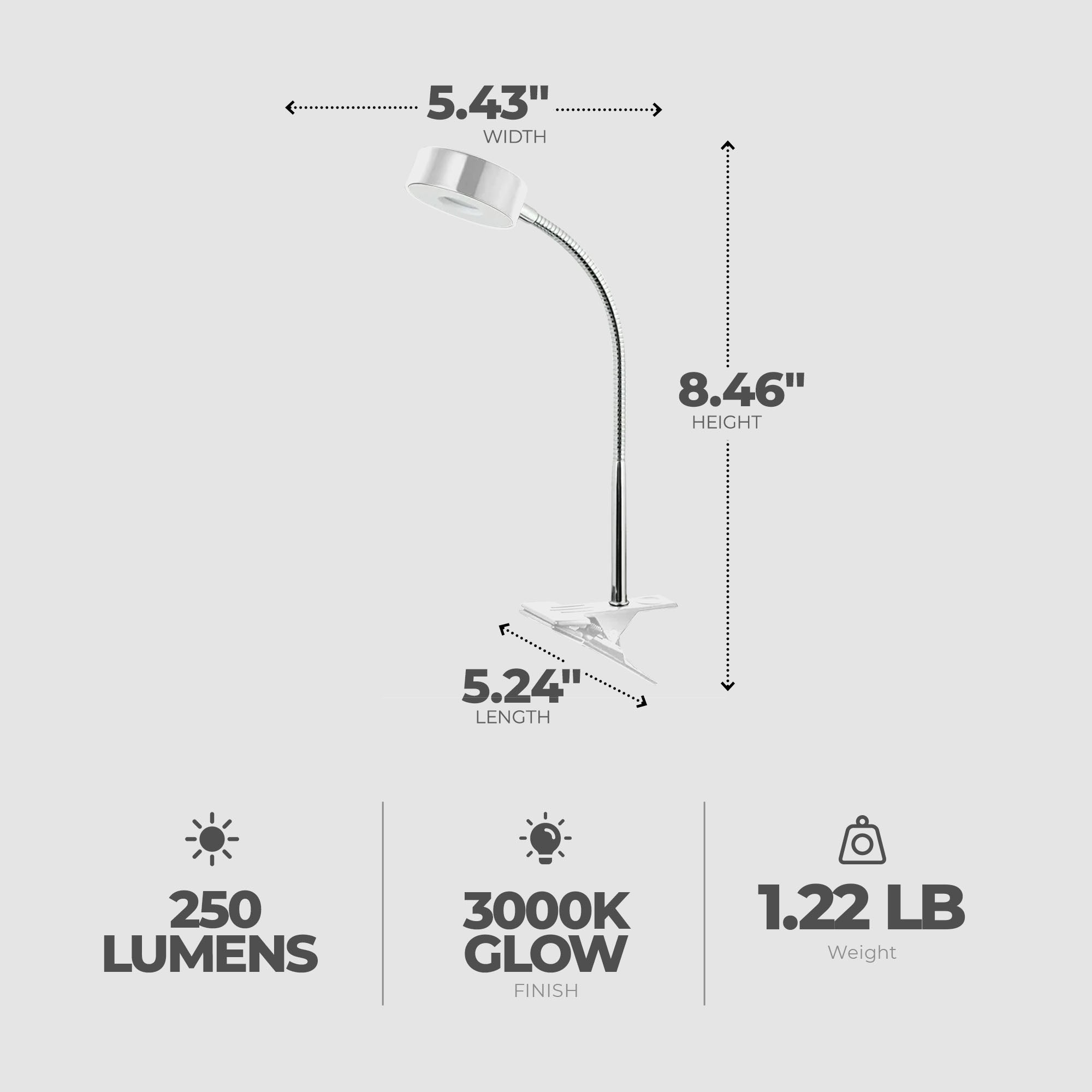 Globe Electric 8.46" 5W 250 Lumens LED Integrated Goose Neck Clip Lamp, White - VMInnovations