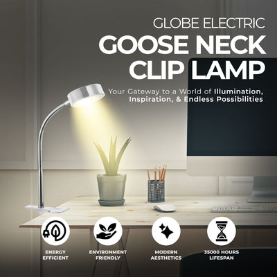 Globe Electric 8.46" 5W 250 Lumens LED Goose Neck Clip Lamp, White (Open Box) - VMInnovations