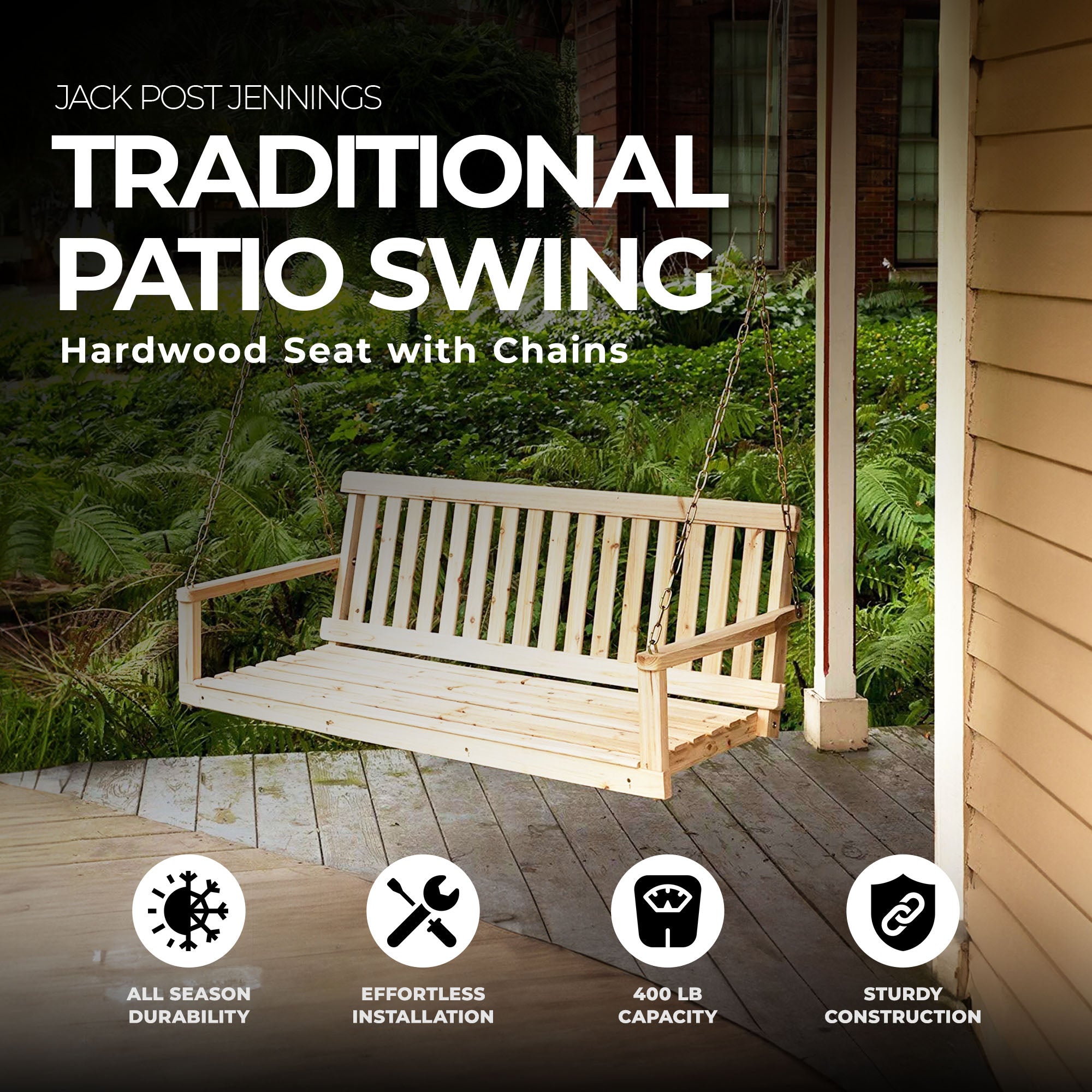 Jack Post Jennings Traditional Patio Swing Hardwood Seat with Chains (Used) - VMInnovations