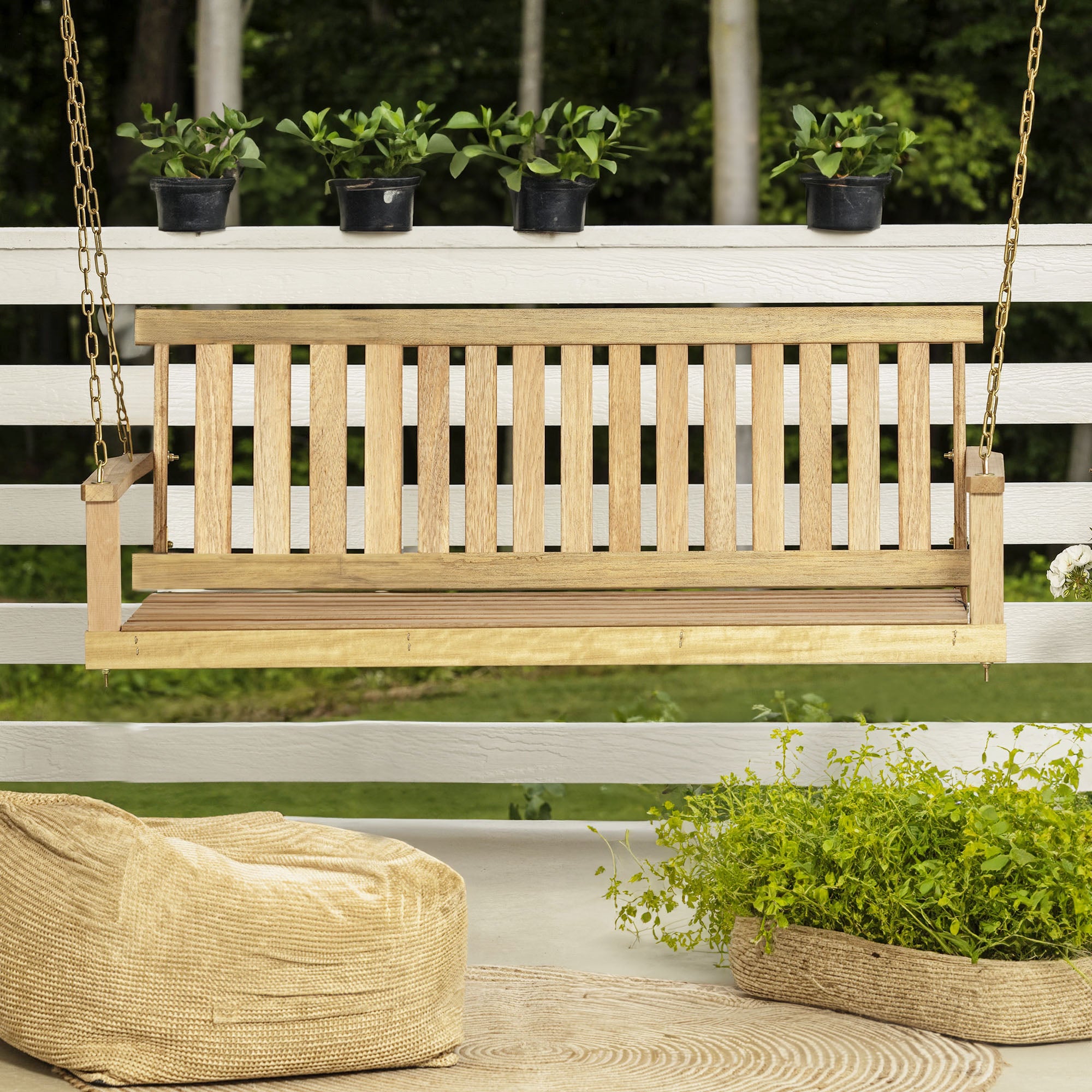 Jack Post Jennings Outdoor Traditional Patio Swing Hardwood Seat with Chains - VMInnovations