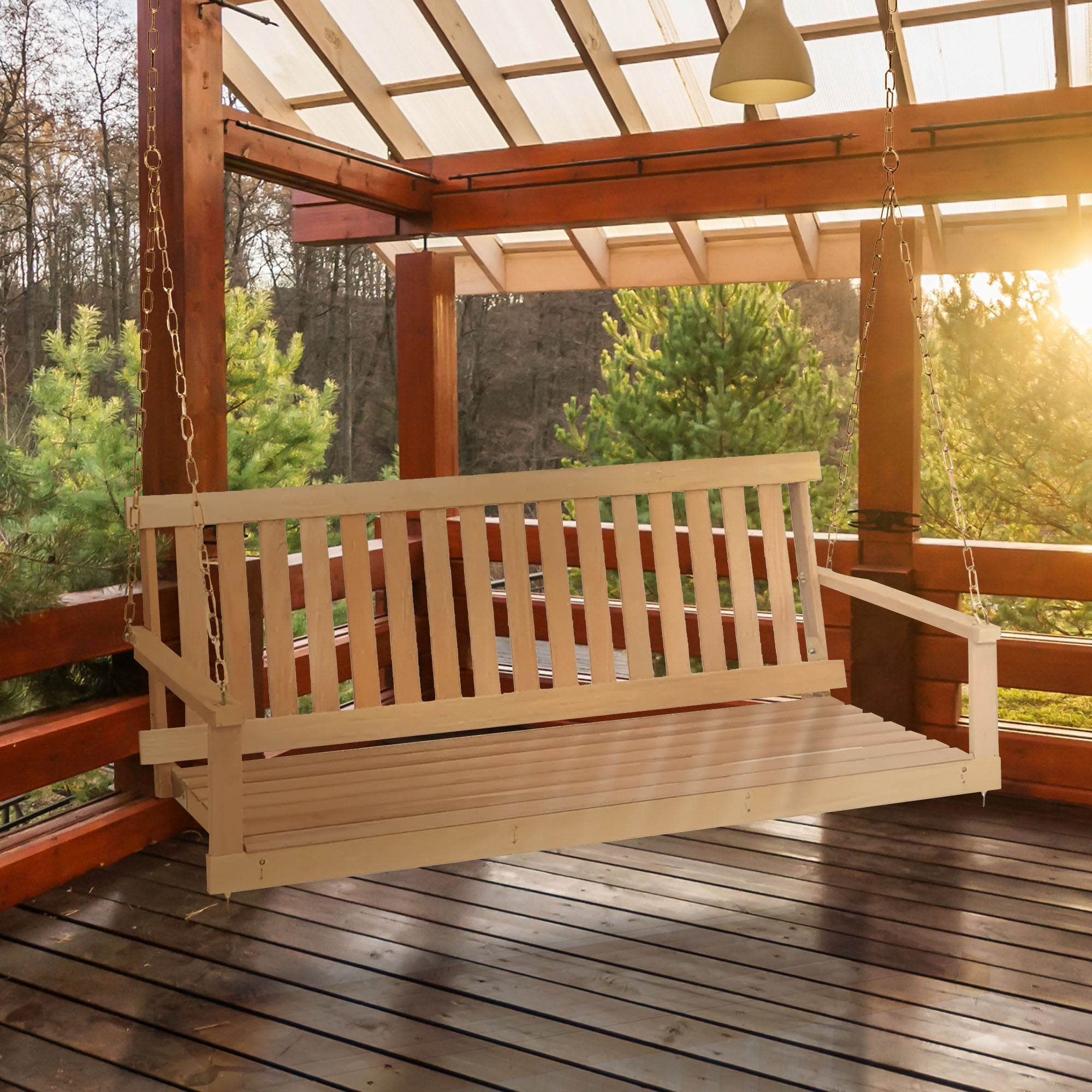 Jack Post Jennings Outdoor Traditional Patio Swing Hardwood Seat with Chains - VMInnovations