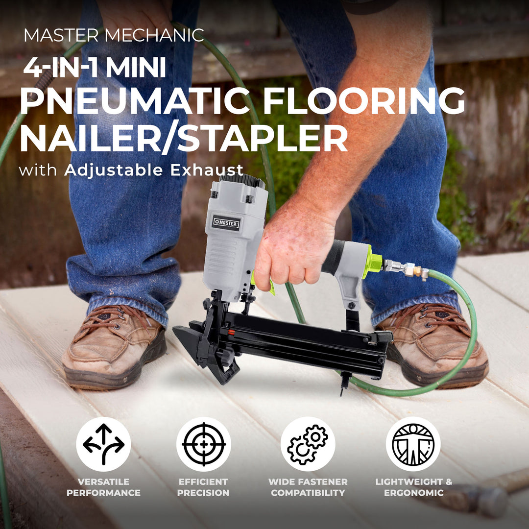 Master Mechanic 4 in 1 Mini Pneumatic Flooring Stapler (Open Box)