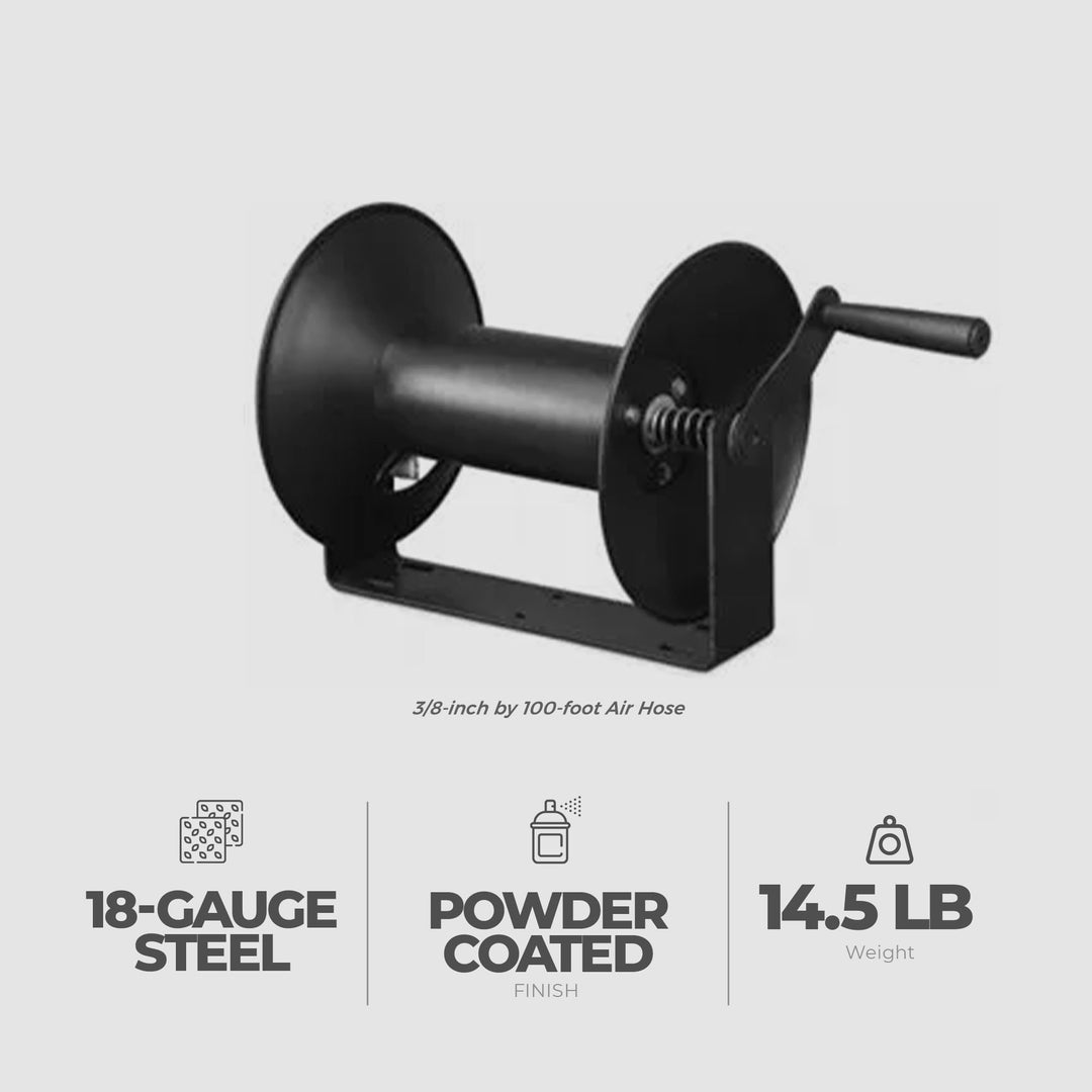 Master 3/8" x 100' Steel Open Air Compressor Hose Storage Reel, Black (Open Box) - VMInnovations