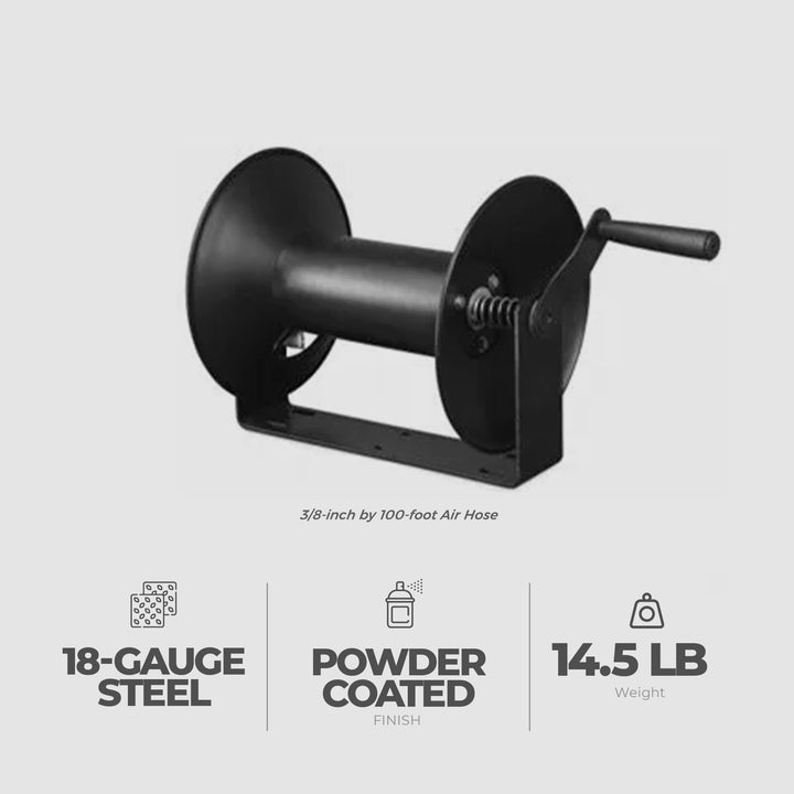 Master 3/8" x 100' Steel Open Air Compressor Hose Storage Reel, Black (Open Box)