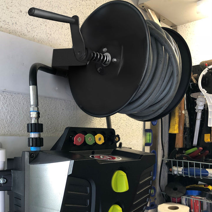 Master 3/8" x 100' Steel Open Air Compressor Hose Storage Reel, Black (Open Box) - VMInnovations
