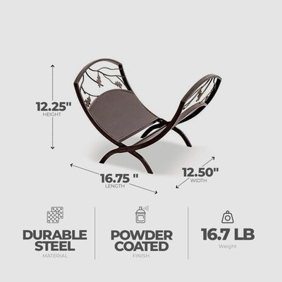 Panacea Compact Foldable Powder-coated Steel Oak Leaf Log Bin with Pan, Brown - VMInnovations