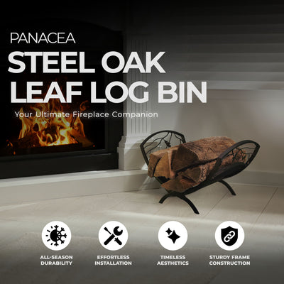 Panacea Compact Foldable Powder-coated Steel Oak Leaf Log Bin with Pan, Brown