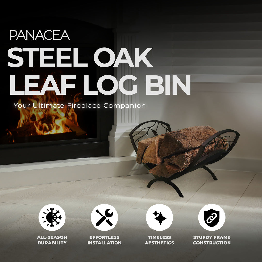 Panacea Compact Foldable Powder-coated Steel Oak Leaf Log Bin w/Pan, Brown(Used) - VMInnovations