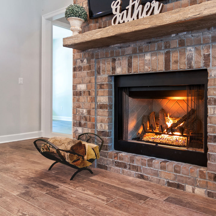 Panacea Compact Foldable Powder-coated Steel Oak Leaf Log Bin w/Pan, Brown(Used) - VMInnovations