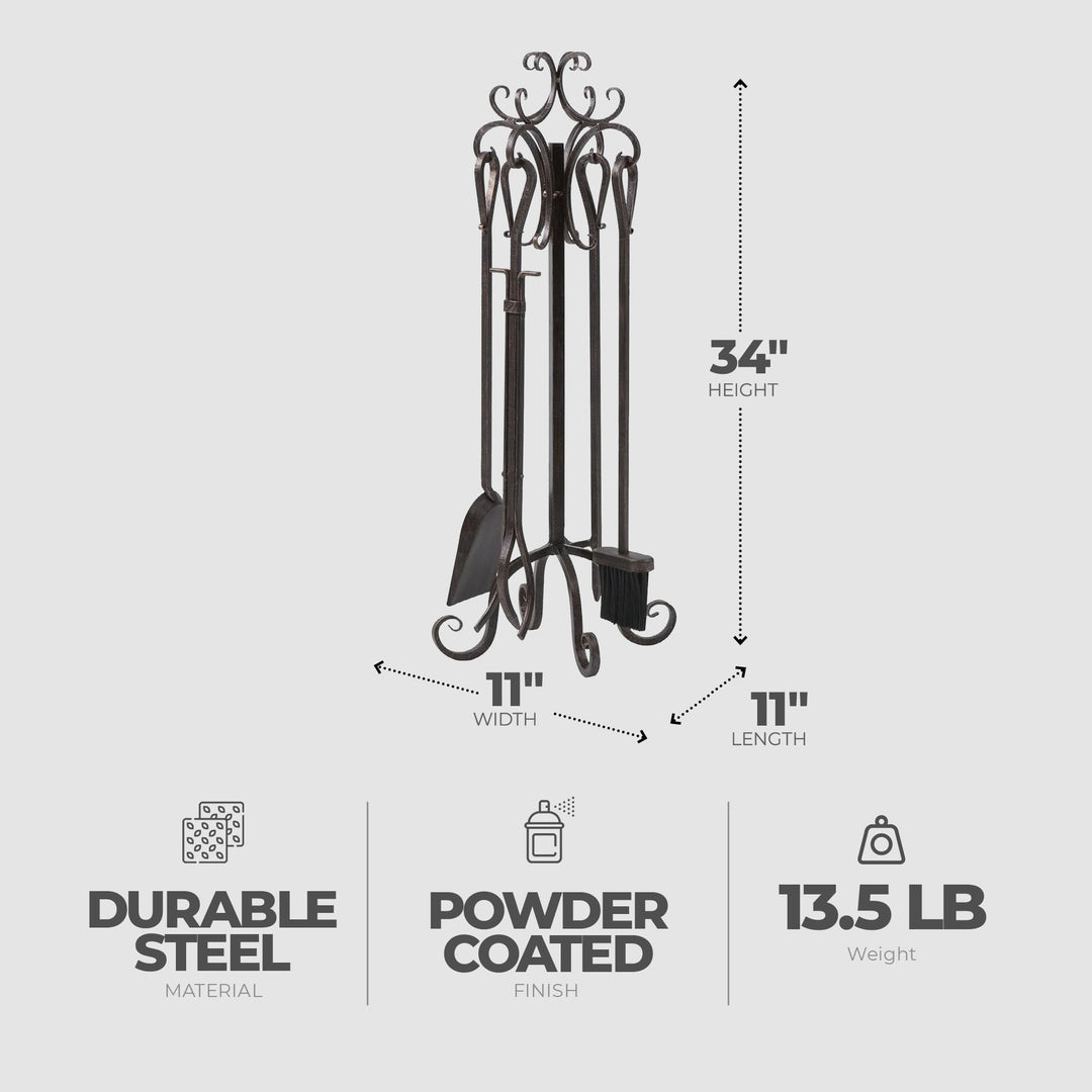 Panacea 5pc Scroll Top Fireplace Powder Coated Steel Accessory Tool Set (Used)