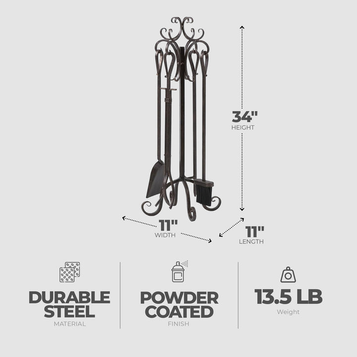 Panacea 5pc Scroll Top Fireplace Powder Coated Steel Accessory Tool Set (Used)