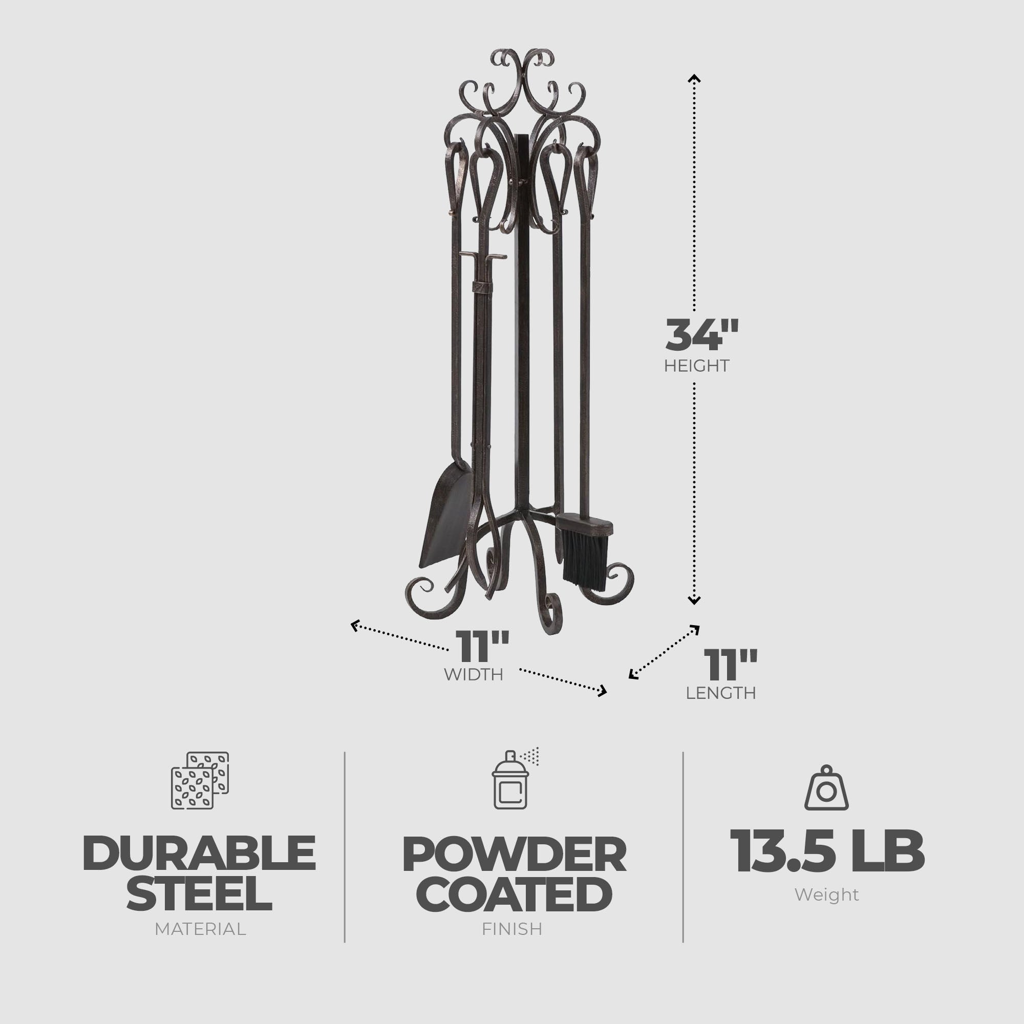 Panacea 5pc Scroll Top Fireplace Powder Coated Steel Accessory Tool Set (Used) - VMInnovations